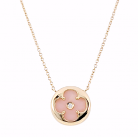 ALBERTO GOLD NECKLACE "HAPPY CLOVERLEAF" with pink opal and diamonds