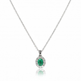 ALBERTI ЗОЛОТОЕ КОЛЬЕ С БРИЛЛИАНТАМИ И ИЗУМРУДОМ