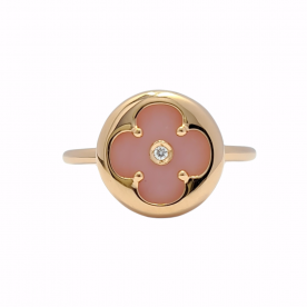 ALBERTO GOLD RING "HAPPY CLOVERLEAF" with pink opal and diamond