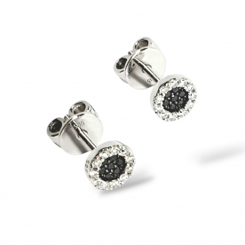 White gold earrings with white and black diamonds