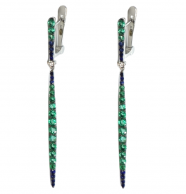 White gold earrings with sapphires, emeralds and diamonds