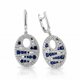 Серьги белого золота с бриллиантами и сапфирами