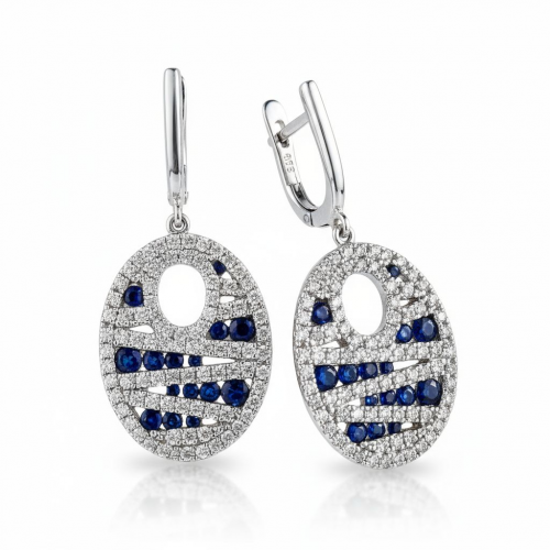 Серьги белого золота с бриллиантами и сапфирами