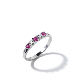 White gold ring with diamonds and rubies
