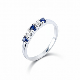 Кольцо белого золота с бриллиантами и сапфирами