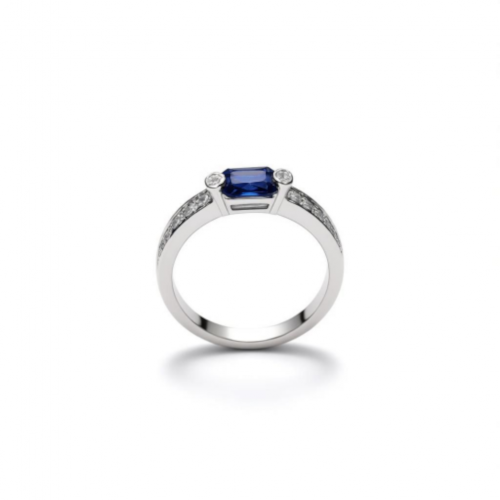 Кольцо белого золота с бриллиантами и сапфиром