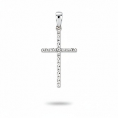 Кулон - крест белого золота с бриллиантами