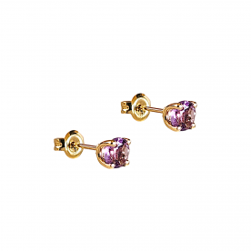 Yellow gold earring with amethysts