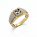 Men's ring CHESS in white and yellow gold with onyx and mother-of-pearl shell