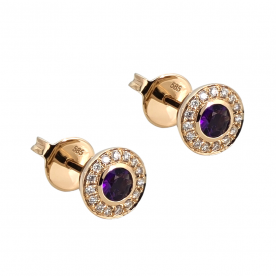 Rose gold earrings with diamonds and amethyst