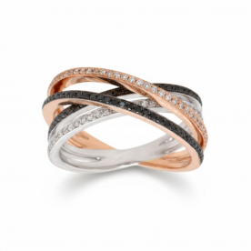Rose and white gold ring with white and black diamonds