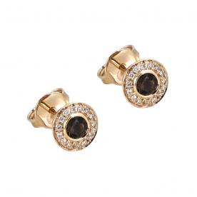 Rose gold earrings with diamonds and smoky quartz