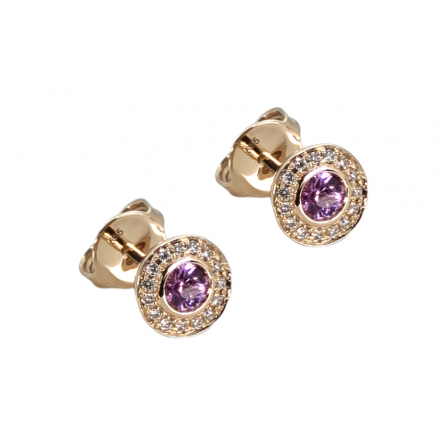 Rose gold earrings with diamonds and pink sapphires