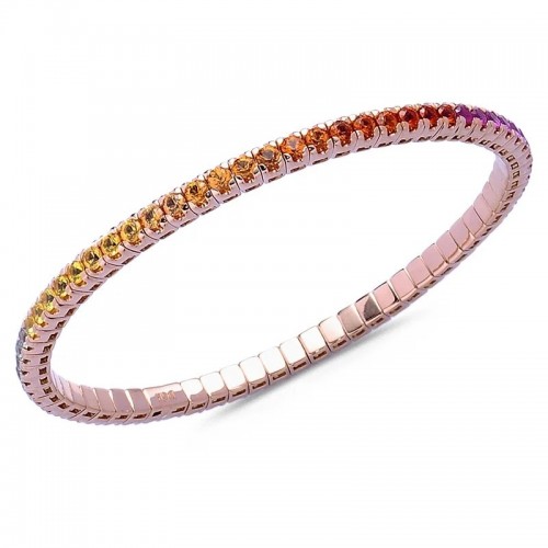 Rose gold flexible bracelet with sapphires in rainbow colors