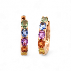 Rose gold earrings with sapphires in rainbow colors