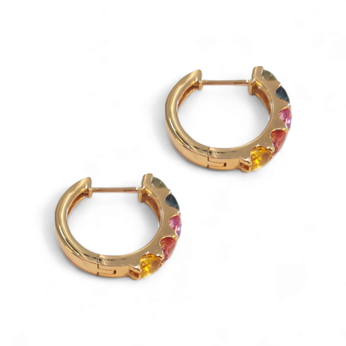 Rose gold earrings with sapphires in rainbow colors