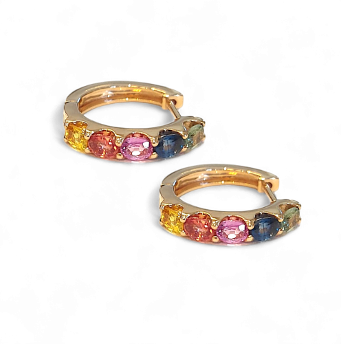 Rose gold earrings with sapphires in rainbow colors