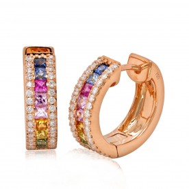 Rose gold earrings with rainbow sapphires and white diamonds