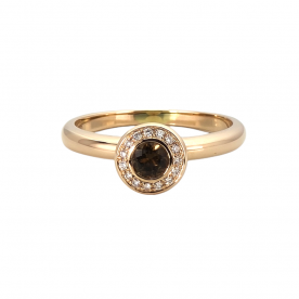 Rose gold ring with diamonds and smoky quartz