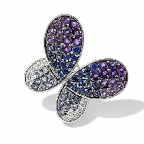 FERAUD ЗОЛОТАЯ БРОШЬ-КУЛОН С БРИЛЛИАНТАМИ, САПФИРАМИ, АМЕТИСТАМИ И ИОЛИТАМИ