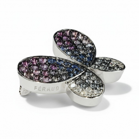 FERAUD GOLD BROOCH - PENDANT "BUTTERFLY" WITH DIAMONDS SAPPHIRES, AMETHYSTS AND IOLITES