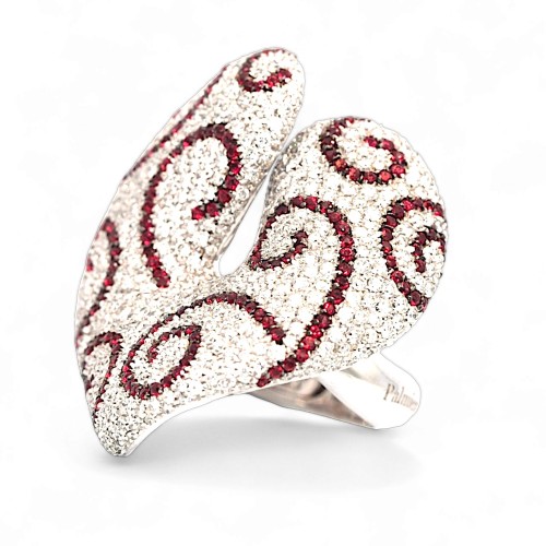 Palmiero Jewellery white gold ring with diamonds and red sapphires