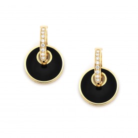 Yellow gold earrings with diamonds and onyx