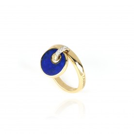 Yellow gold ring with diamonds and lapis lazuli