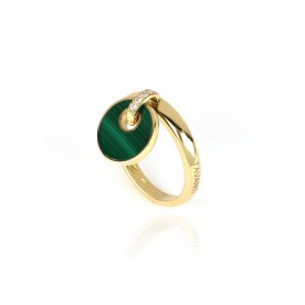 Yellow gold earrings with diamonds and malachite