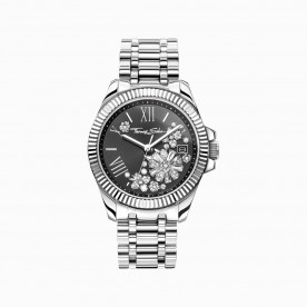 THOMAS SABO Ladies' watch with black dial and white zirconia stones flowers