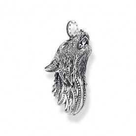 THOMAS SABO Silver blackened pendant howling wolf with stones