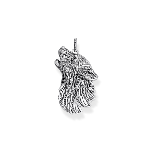 THOMAS SABO Silver blackened pendant howling wolf with stones